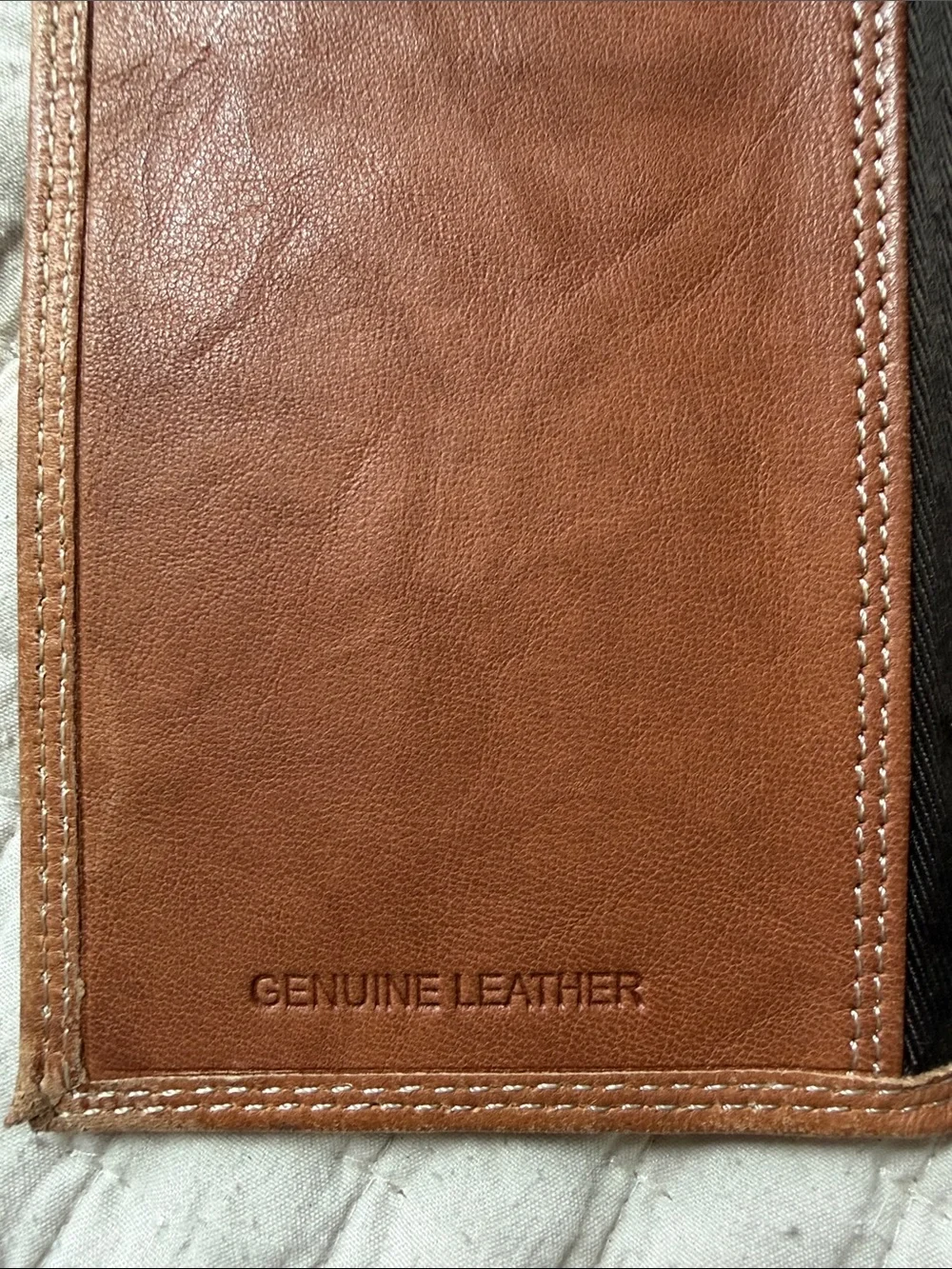 Distressed Leather Long Wallet with Embossed Stag